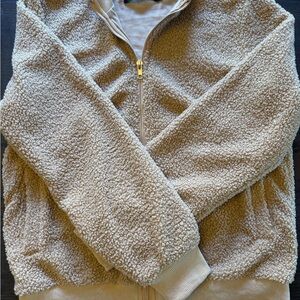 Beige Sherpa Bomber Jacket - Women